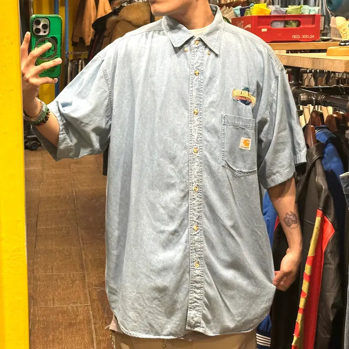 [BUNJANG] Carhartt Short Sleeve Denim Shirt / [HI] 칼하트 반팔 데님셔츠