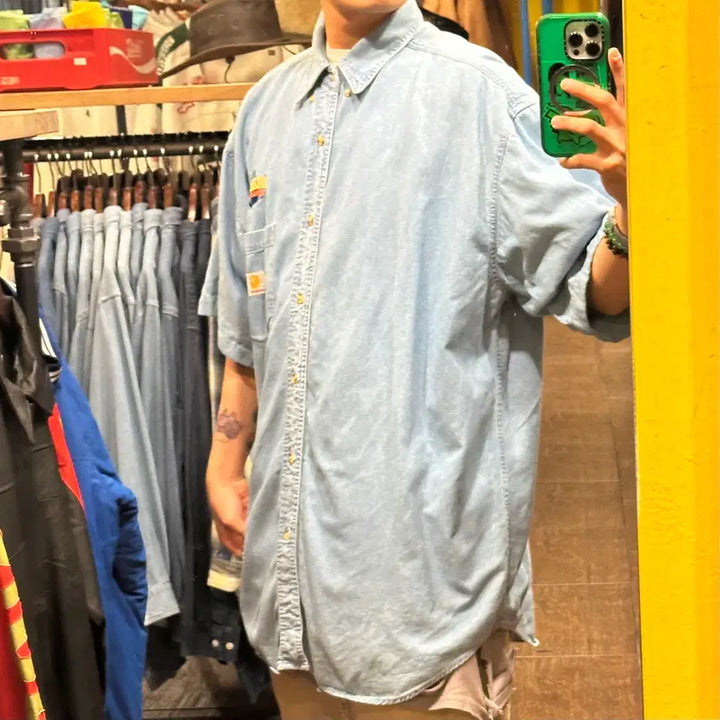 [BUNJANG] Carhartt Short Sleeve Denim Shirt / [HI] 칼하트 반팔 데님셔츠