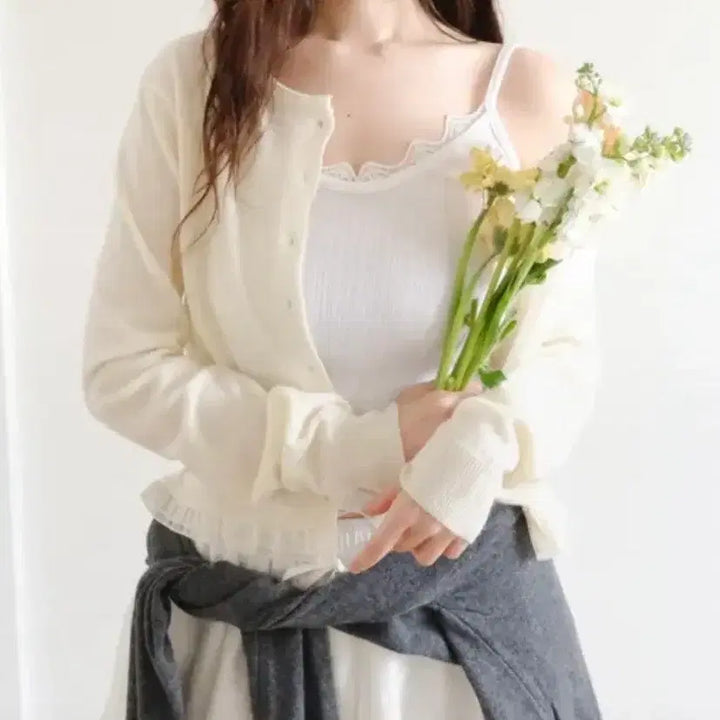 [BUNJANG] Lvoneir Lyle Frill Cashmere Cardigan Lemon Cream / 르보네어 lvoneir 라일 프릴 캐시 가디건 레몬크림