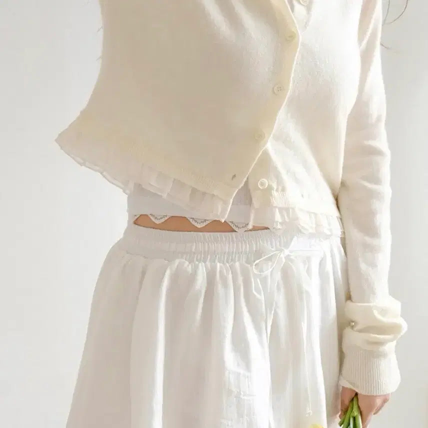 [BUNJANG] Lvoneir Lyle Frill Cashmere Cardigan Lemon Cream / 르보네어 lvoneir 라일 프릴 캐시 가디건 레몬크림