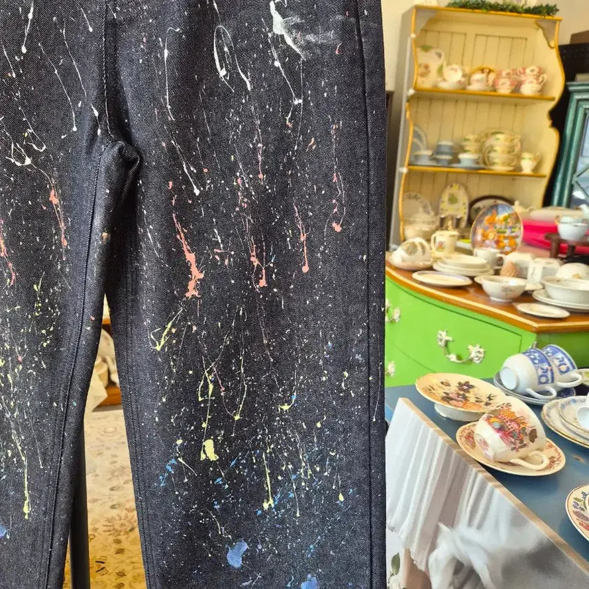 [BUNJANG] Unwashed Denim Wide Pants with Painting / 페인팅  생지 데님 와이드 팬츠