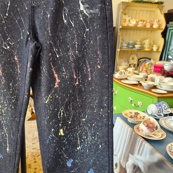 [BUNJANG] Unwashed Denim Wide Pants with Painting / 페인팅  생지 데님 와이드 팬츠