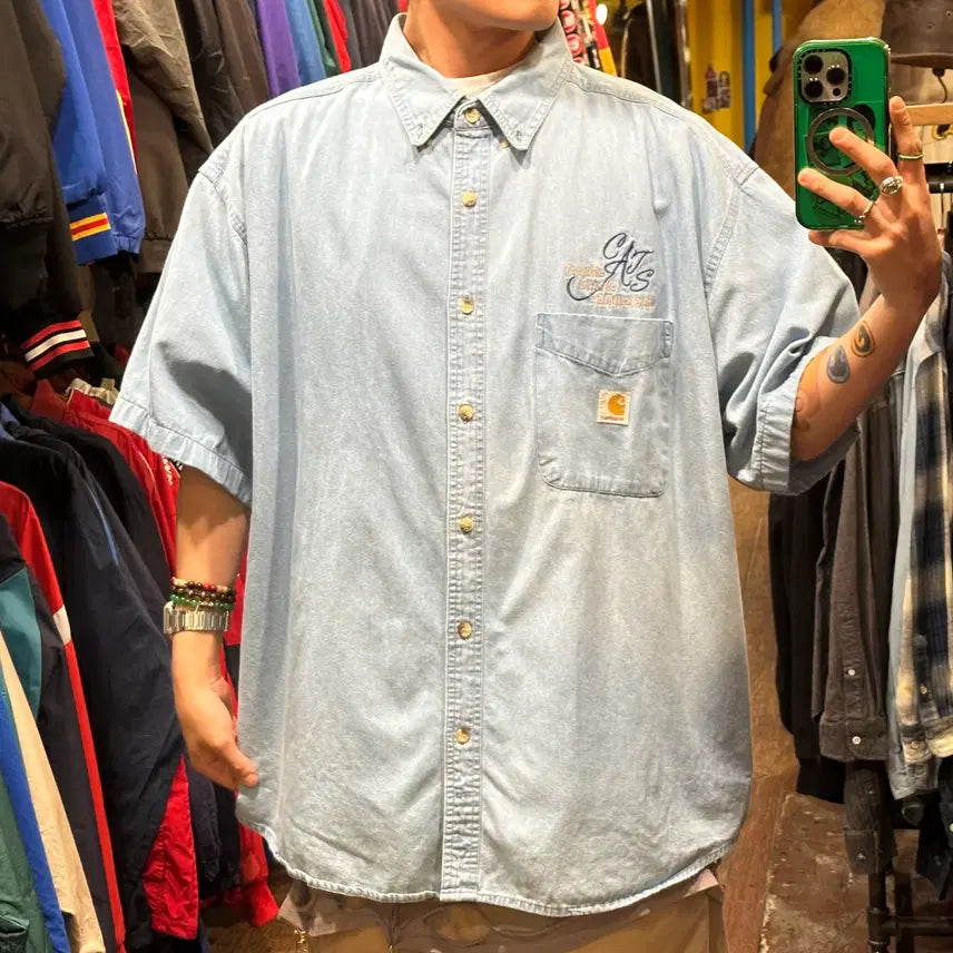 [BUNJANG] Carhartt Short Sleeve Denim Shirt / [HI] 칼하트 반팔 데님셔츠