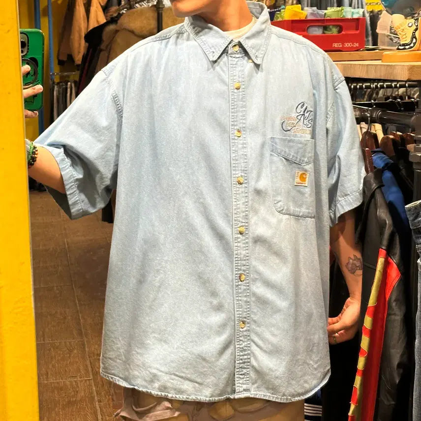 [BUNJANG] Carhartt Short Sleeve Denim Shirt / [HI] 칼하트 반팔 데님셔츠