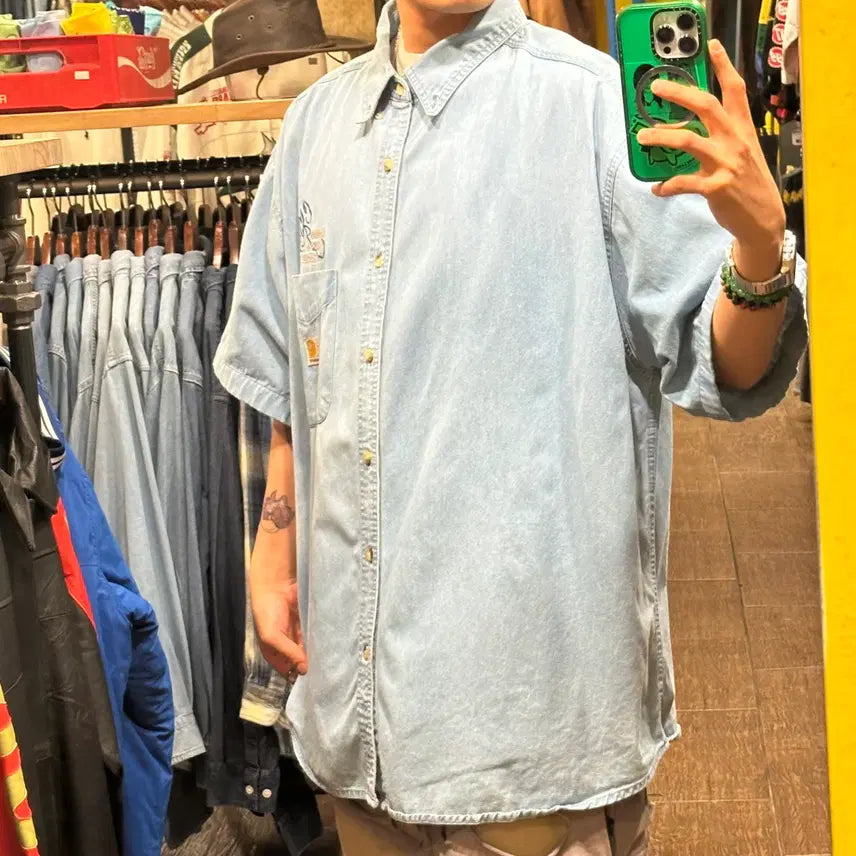 [BUNJANG] Carhartt Short Sleeve Denim Shirt / [HI] 칼하트 반팔 데님셔츠