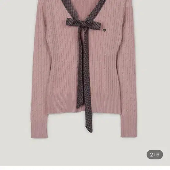 [BUNJANG] Check Ribbon V-Neck Pink Knit Cardigan / 체크 리본 브이넥 핑크 니트 가디건