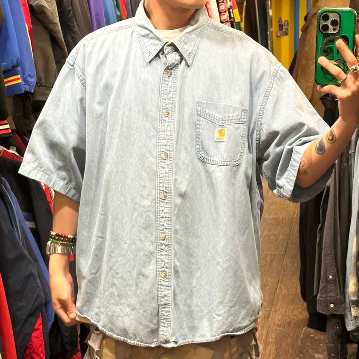 [BUNJANG] Carhartt Short Sleeve Denim Shirt / [HI] 칼하트 반팔 데님셔츠