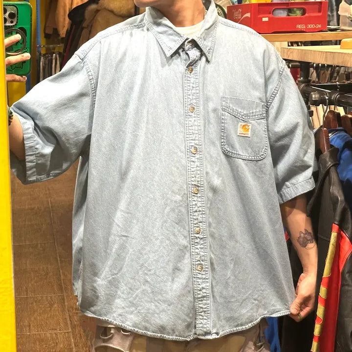 [BUNJANG] Carhartt Short Sleeve Denim Shirt / [HI] 칼하트 반팔 데님셔츠