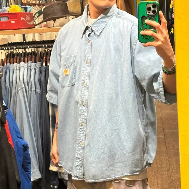 [BUNJANG] Carhartt Short Sleeve Denim Shirt / [HI] 칼하트 반팔 데님셔츠