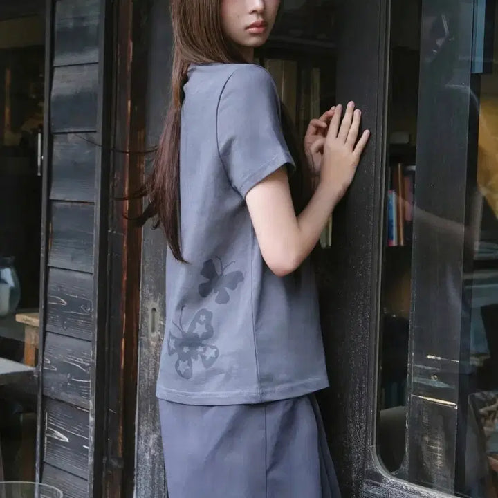 [BUNJANG] MICHAA Midnight Butterfly Pocket Short Sleeve T-Shirt Black / 미세키서울 레이 성수팝업 미드나잇 버터플라이포켓숏슬리브반팔티블랙검정