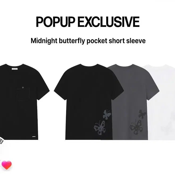 [BUNJANG] MICHAA Midnight Butterfly Pocket Short Sleeve T-Shirt Black / 미세키서울 레이 성수팝업 미드나잇 버터플라이포켓숏슬리브반팔티블랙검정