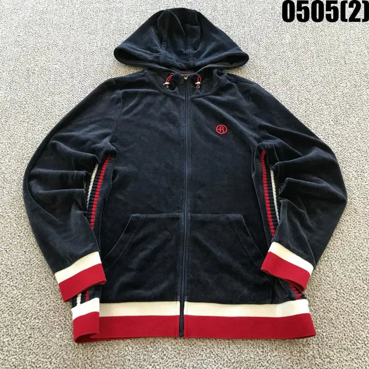 [BUNJANG] Renoma Velvet Hooded Zip-up Navy Mix 95 / 레노마 벨벳 후드집업 네이비 배색 95