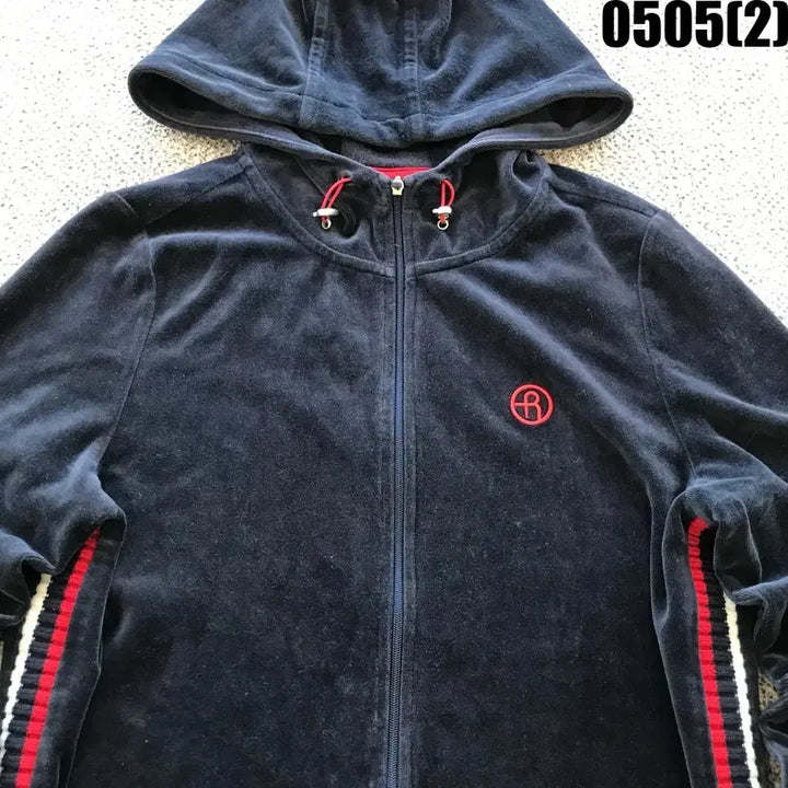 [BUNJANG] Renoma Velvet Hooded Zip-up Navy Mix 95 / 레노마 벨벳 후드집업 네이비 배색 95