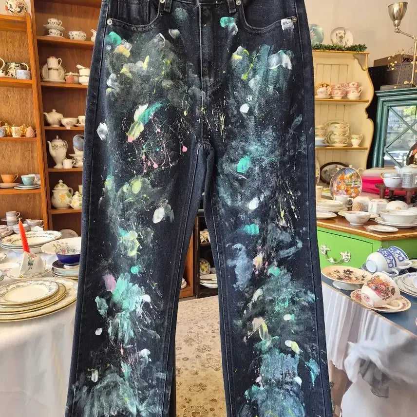 [BUNJANG] Painted Denim Black Jeans / 페인팅 데님 블랙진