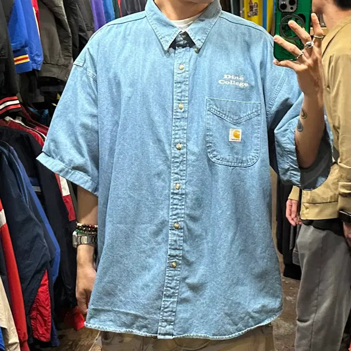 [BUNJANG] Carhartt Short Sleeve Denim Shirt / [HI] 칼하트 반팔 데님셔츠