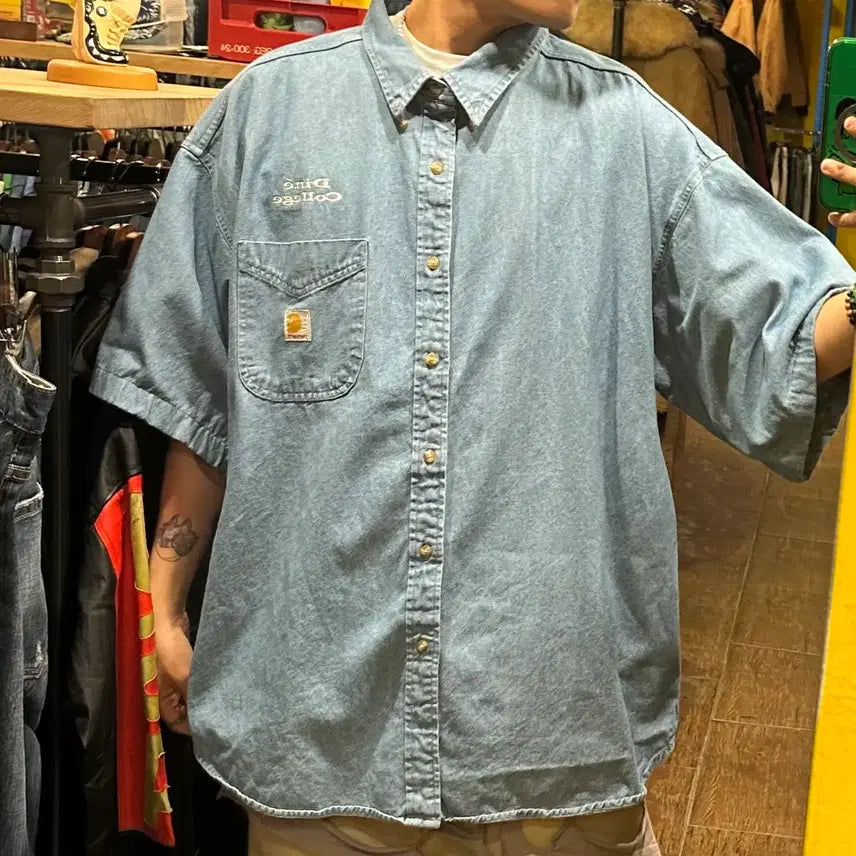[BUNJANG] Carhartt Short Sleeve Denim Shirt / [HI] 칼하트 반팔 데님셔츠