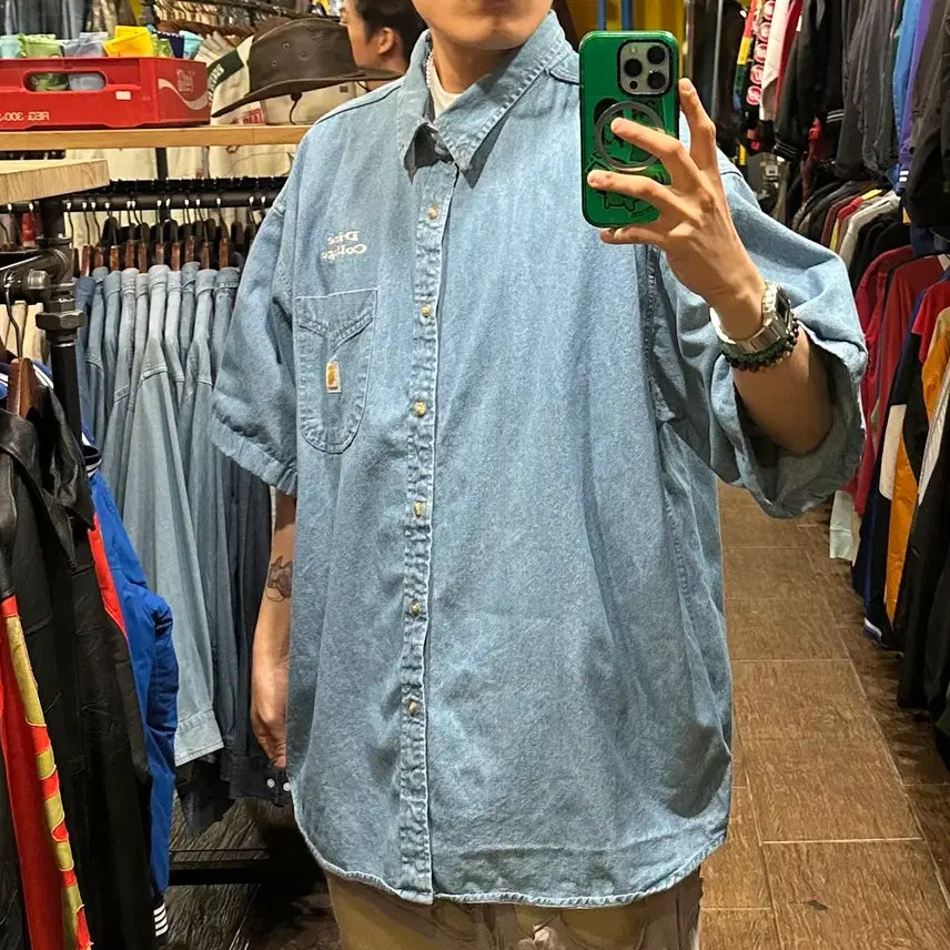 [BUNJANG] Carhartt Short Sleeve Denim Shirt / [HI] 칼하트 반팔 데님셔츠