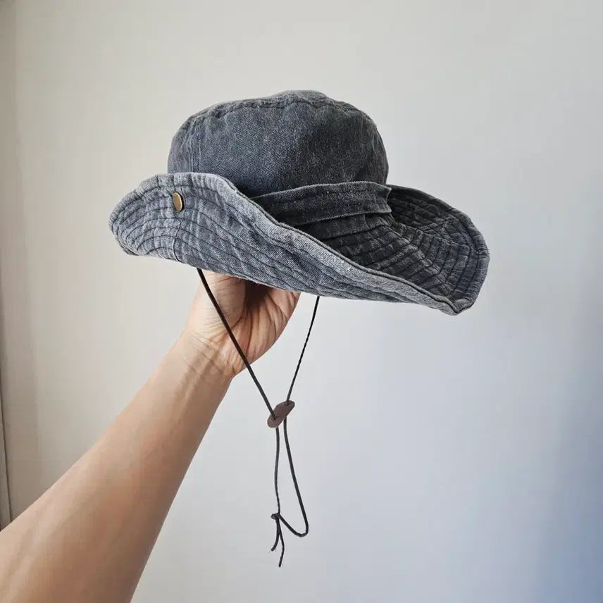 [BUNJANG] Vintage Washed Western Cowboy Bucket Hat Dark Grey 57-58cm / 빈티지 워싱 웨스턴 카우보이 모자 버킷햇  다크그레이 57~58cm
