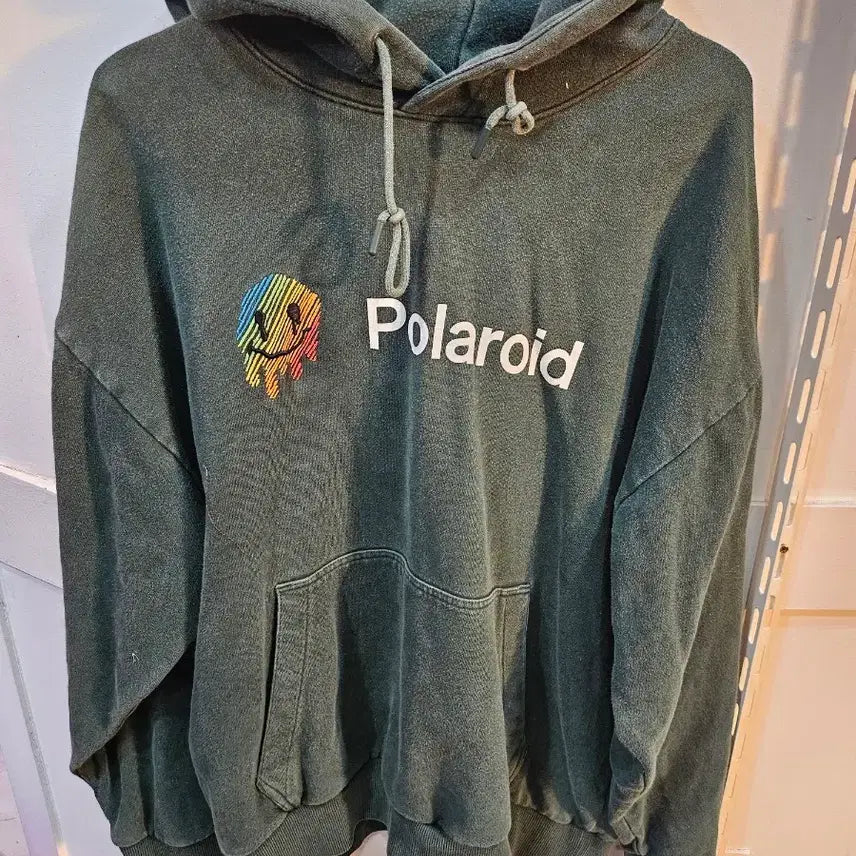 [BUNJANG] Polaroid Smile Hoodie Green / <만원빈티지>폴라로이드 스마일 후드티 그린