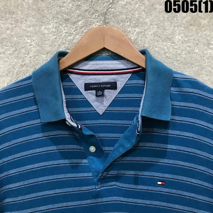 [BUNJANG] Tommy Hilfiger Striped Short Sleeve Polo Shirt Blue XL / 타미힐피거 스트라이프 반팔 카라티 블루 XL