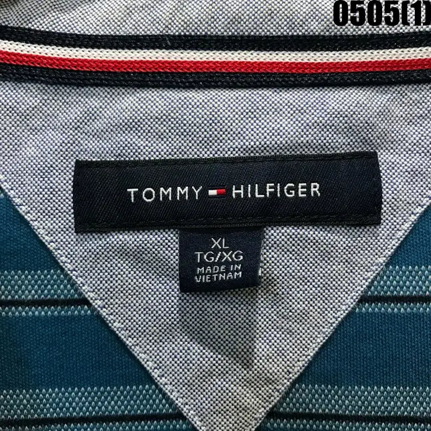 [BUNJANG] Tommy Hilfiger Striped Short Sleeve Polo Shirt Blue XL / 타미힐피거 스트라이프 반팔 카라티 블루 XL