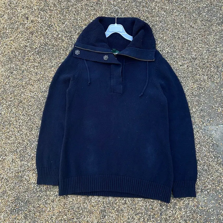 [BUNJANG] Polo Navy Shawl Collar Knit Sweater / 폴로 네이비 숄카라 니트