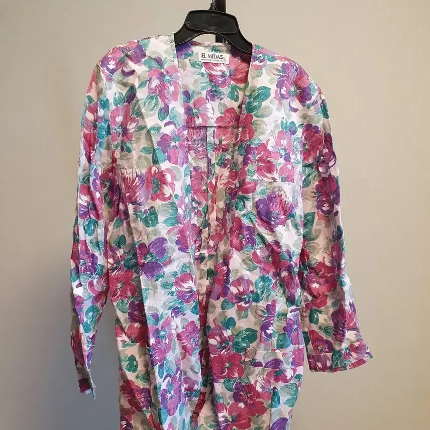 [BUNJANG] Elmidas Purple Flower Pattern Linen Long Jacket / (새상품)퍼플 플라워 패턴 롱 자켓 free size