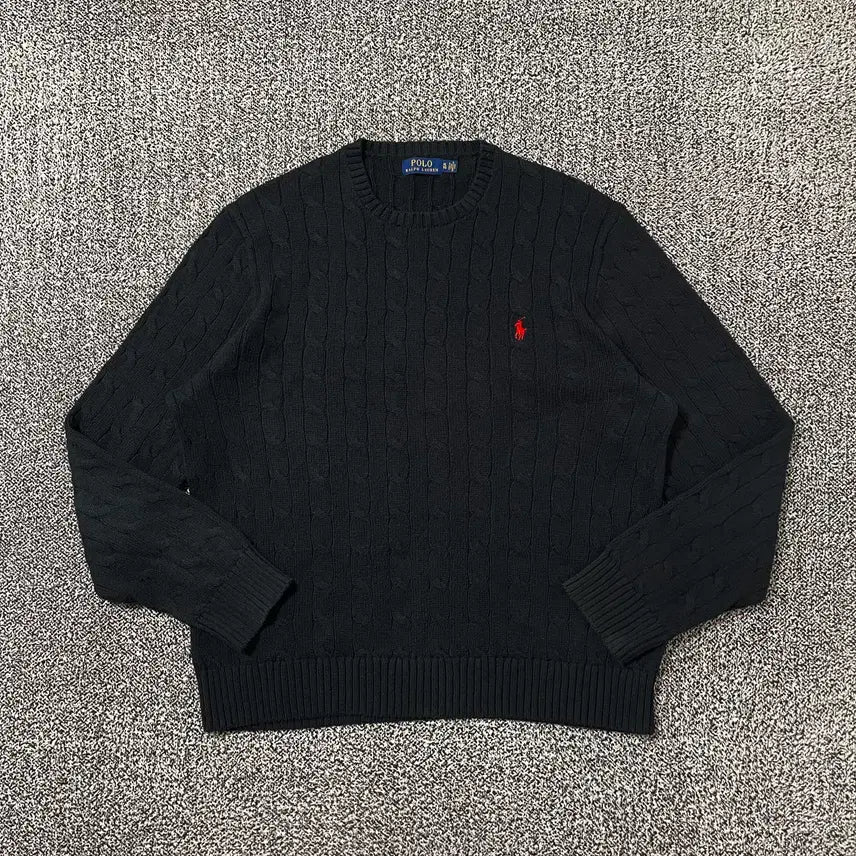 [BUNJANG] Polo Ralph Lauren Mini Pony Cable Knit Sweater Black / 빈티지9. 폴로랄프로렌 미니 포니 케이블 꽈배기 니트 스웨터 블랙
