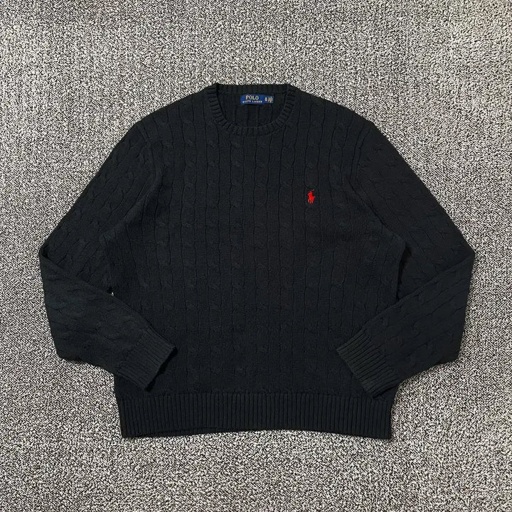 [BUNJANG] Polo Ralph Lauren Mini Pony Cable Knit Sweater Black / 빈티지9. 폴로랄프로렌 미니 포니 케이블 꽈배기 니트 스웨터 블랙