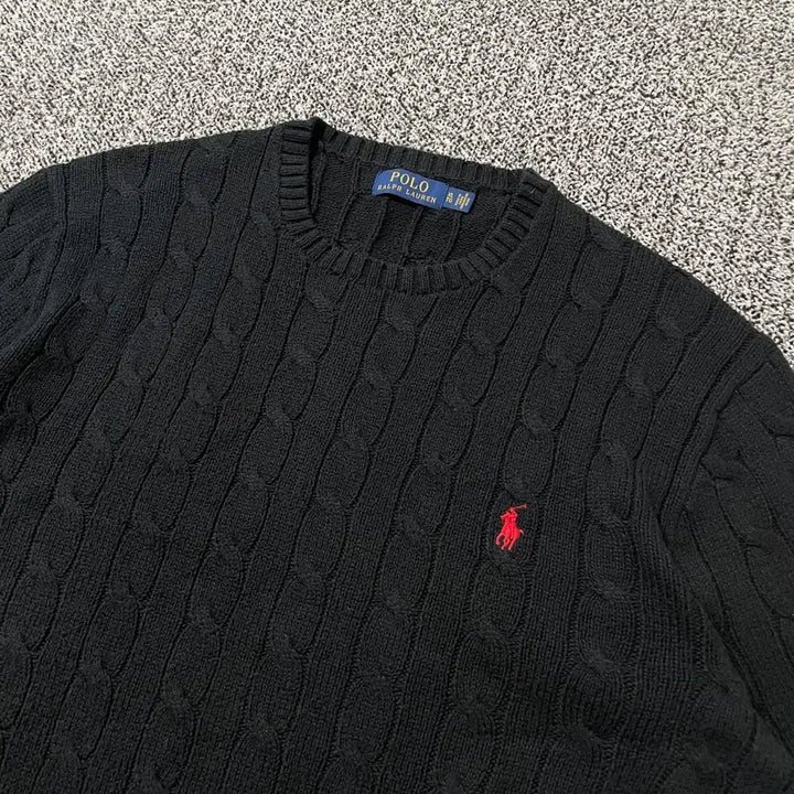 [BUNJANG] Polo Ralph Lauren Mini Pony Cable Knit Sweater Black / 빈티지9. 폴로랄프로렌 미니 포니 케이블 꽈배기 니트 스웨터 블랙