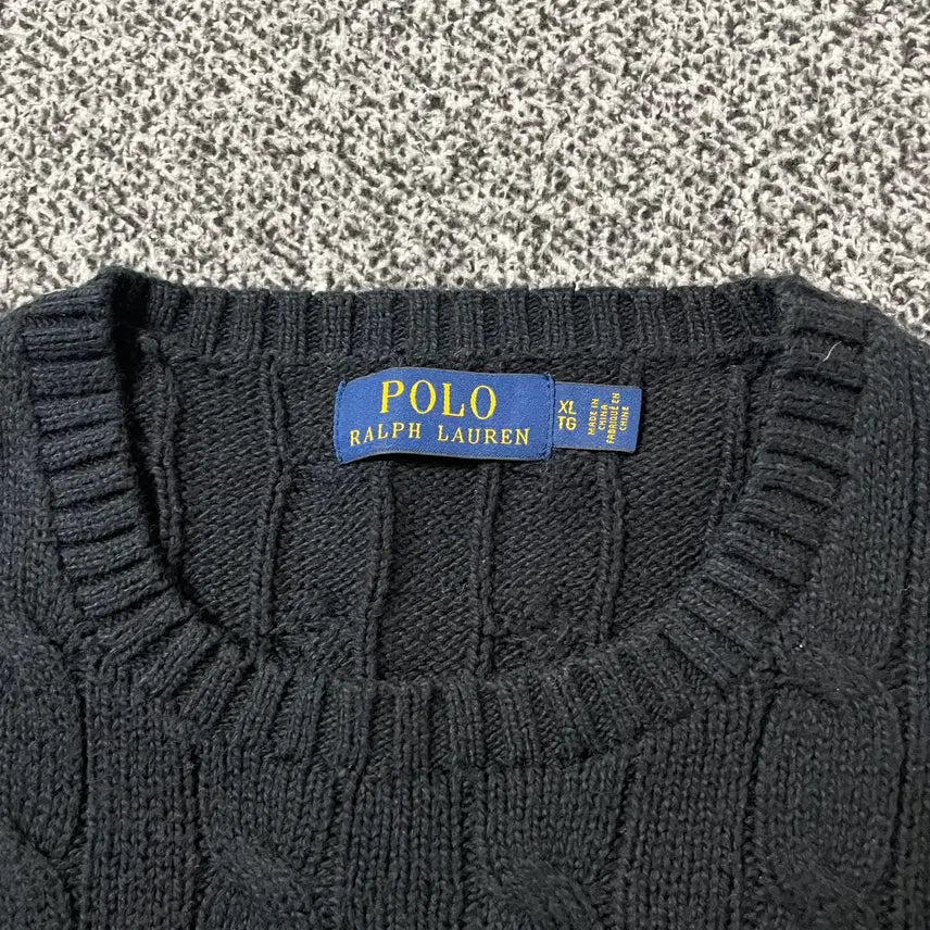 [BUNJANG] Polo Ralph Lauren Mini Pony Cable Knit Sweater Black / 빈티지9. 폴로랄프로렌 미니 포니 케이블 꽈배기 니트 스웨터 블랙