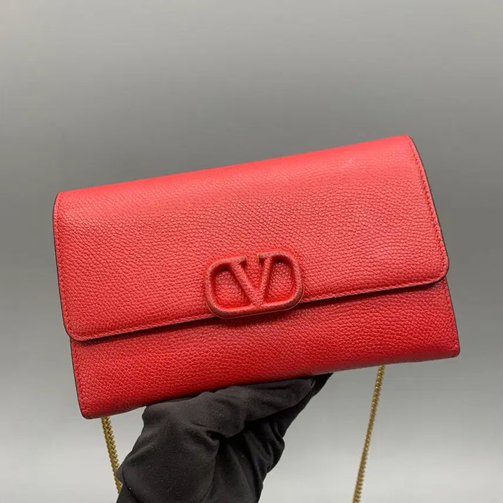 [BUNJANG] Valentino Chain Wallet Red Leather / 267001578 발렌티노 체인 지갑 레드