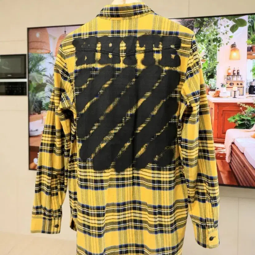 [BUNJANG] Off-White Mainline Yellow Check Shirt with Graphic Back / 오프화이트 메인라벨 옐로우 체크 셔츠