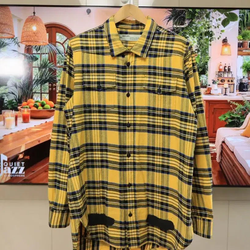 [BUNJANG] Off-White Mainline Yellow Check Shirt with Graphic Back / 오프화이트 메인라벨 옐로우 체크 셔츠