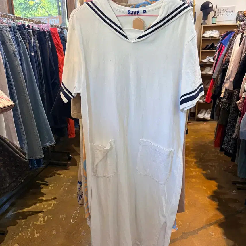 [BUNJANG] SJYP White Pocket Short Sleeve Dress / SJYP 화이트 포켓 반팔 원피스