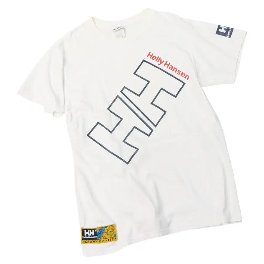 [BUNJANG] Helly Hansen 90s Vintage Big Logo Heritage White T-Shirt (M) / 헬리한센 90s 빈티지 빅로고 헤리티지 화이트 반팔 티셔츠 (M)