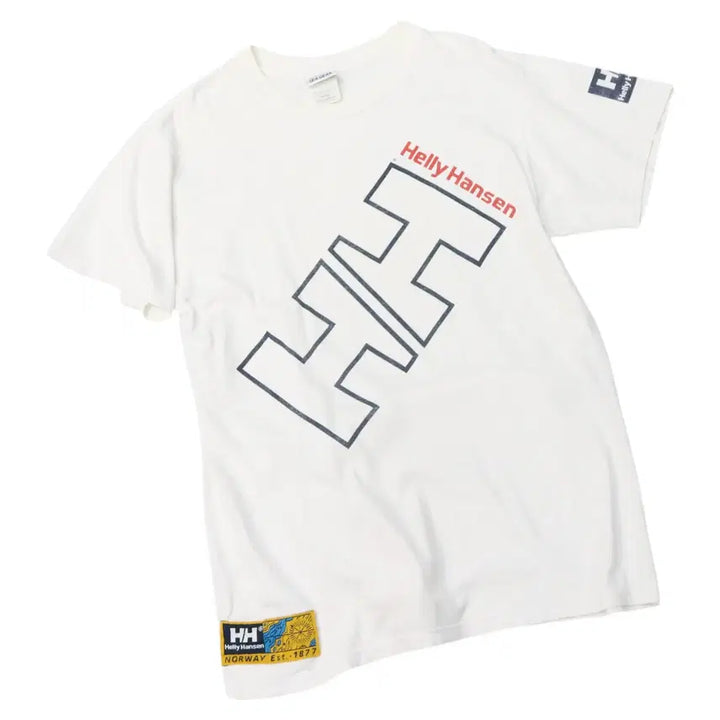 [BUNJANG] Helly Hansen 90s Vintage Big Logo Heritage White T-Shirt (M) / 헬리한센 90s 빈티지 빅로고 헤리티지 화이트 반팔 티셔츠 (M)