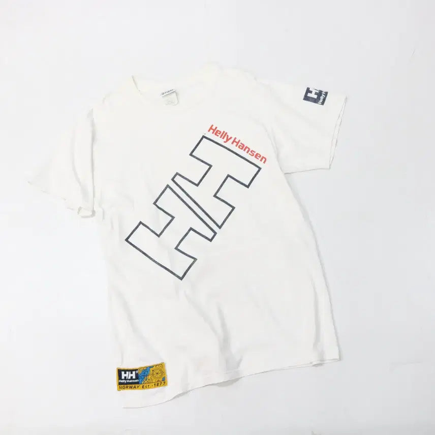 [BUNJANG] Helly Hansen 90s Vintage Big Logo Heritage White T-Shirt (M) / 헬리한센 90s 빈티지 빅로고 헤리티지 화이트 반팔 티셔츠 (M)