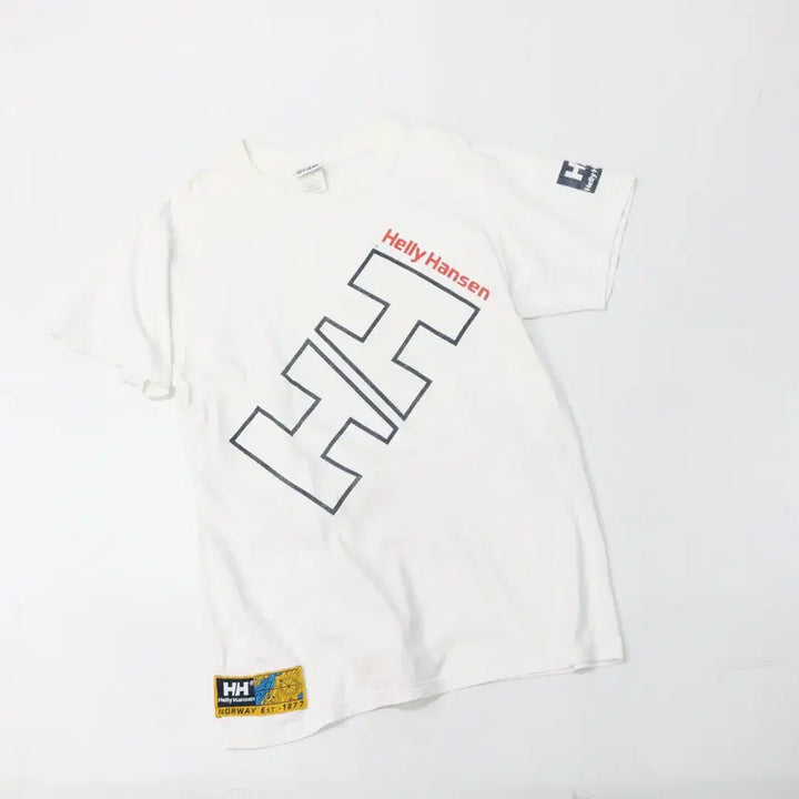 [BUNJANG] Helly Hansen 90s Vintage Big Logo Heritage White T-Shirt (M) / 헬리한센 90s 빈티지 빅로고 헤리티지 화이트 반팔 티셔츠 (M)