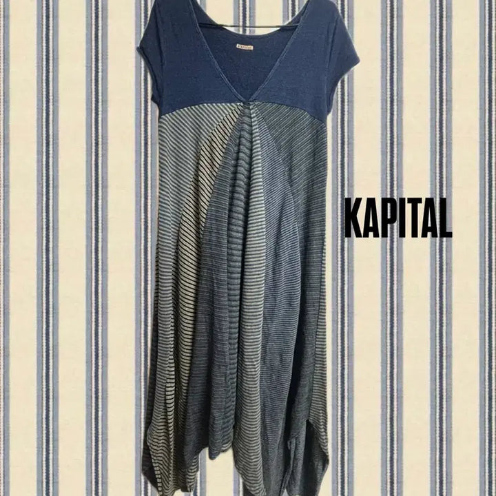 [BUNJANG] KAPITAL Denim Patchwork V-Neck Dress / KAPITAL 캐피탈 데님 패치워크 원피스
