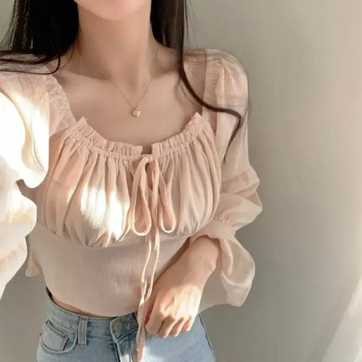 [BUNJANG] Ribbon Shirring Blouse / 리본 셔링 블라우스