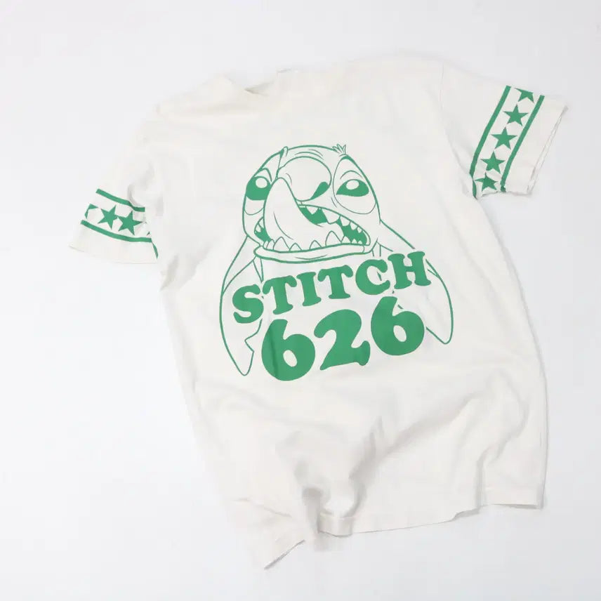 [BUNJANG] Disney Stitch 626 Green Graphic T-Shirt (L) / Disney 디즈니 빈티지 스티치 626 그린 그래픽 반팔티셔츠 (L)