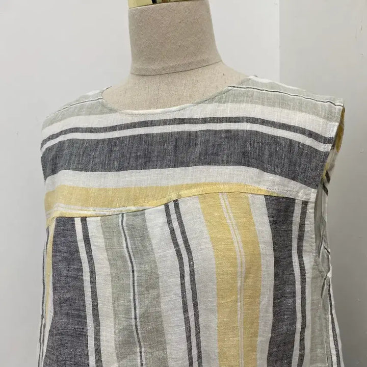 [BUNJANG] Linen Stripe Sleeveless Top / 린넨 스트라이프 민소매