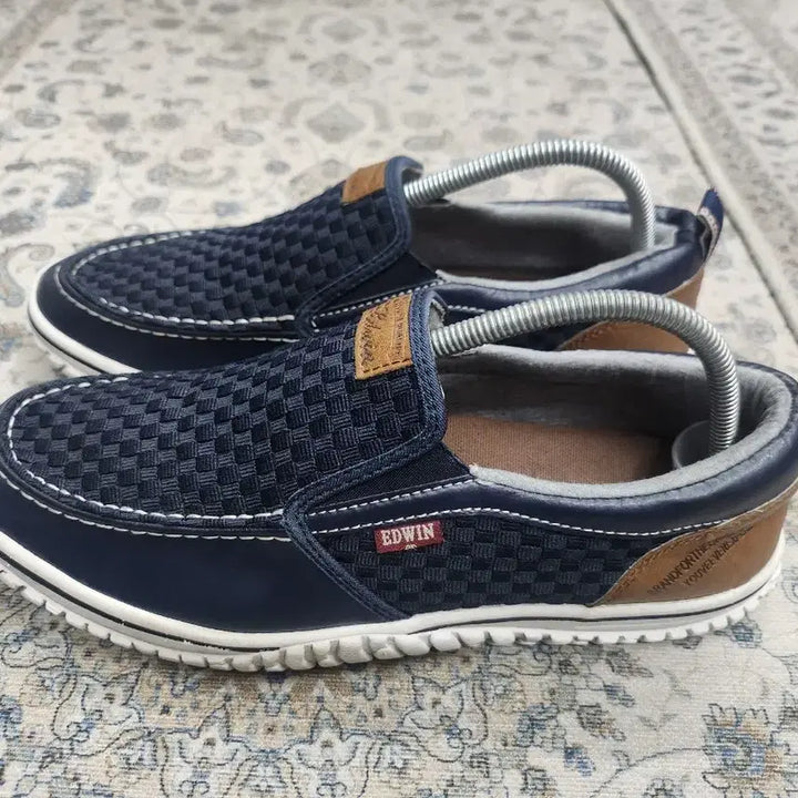 [BUNJANG] EDWIN Navy Leather Slip-on Shoes (270mm) / EDWIN 에드윈 네이비 레더 슬립온 270mm