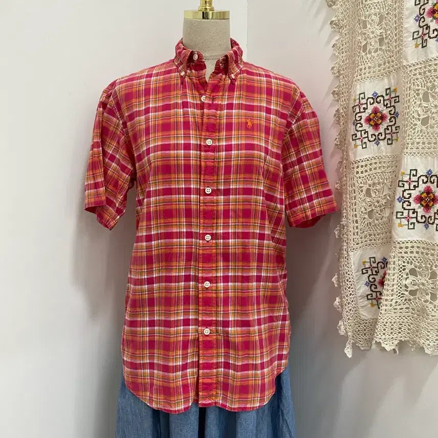 [BUNJANG] Ralph Lauren Pink Check Short Sleeve Shirt / Ralph Lauren 핑크 체크반팔셔츠