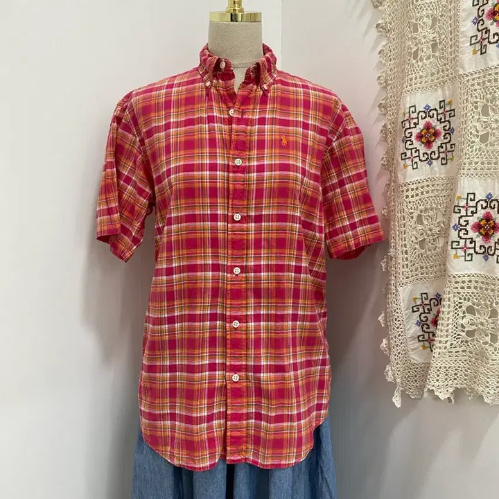 [BUNJANG] Ralph Lauren Pink Check Short Sleeve Shirt / Ralph Lauren 핑크 체크반팔셔츠