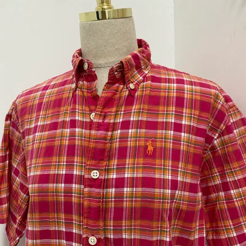 [BUNJANG] Ralph Lauren Pink Check Short Sleeve Shirt / Ralph Lauren 핑크 체크반팔셔츠