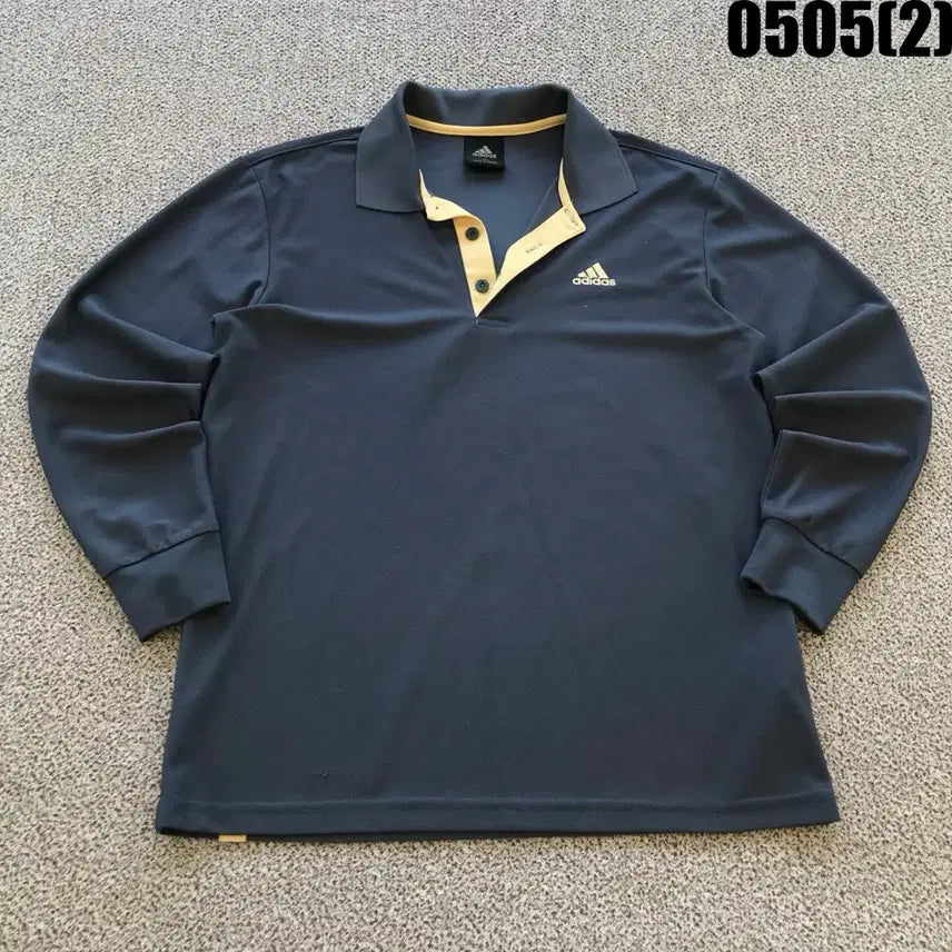 [BUNJANG] Adidas Long Sleeve Polo Shirt Navy/Yellow Size 95 / 아디다스 긴팔 폴로티 네이비/옐로우 95