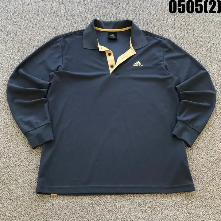 [BUNJANG] Adidas Long Sleeve Polo Shirt Navy/Yellow Size 95 / 아디다스 긴팔 폴로티 네이비/옐로우 95