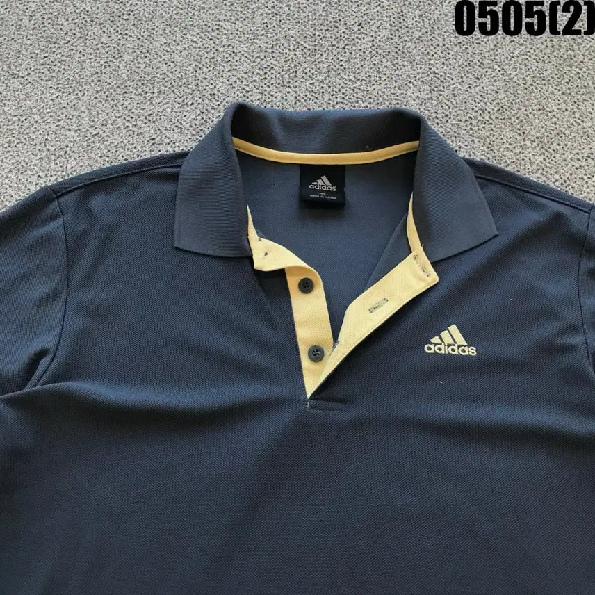 [BUNJANG] Adidas Long Sleeve Polo Shirt Navy/Yellow Size 95 / 아디다스 긴팔 폴로티 네이비/옐로우 95